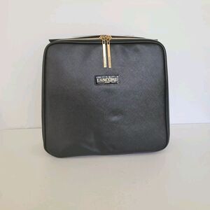 LANCOME Paris Large Black TRAIN CASE Cosmetic Travel Bag Aprox 12”x10”